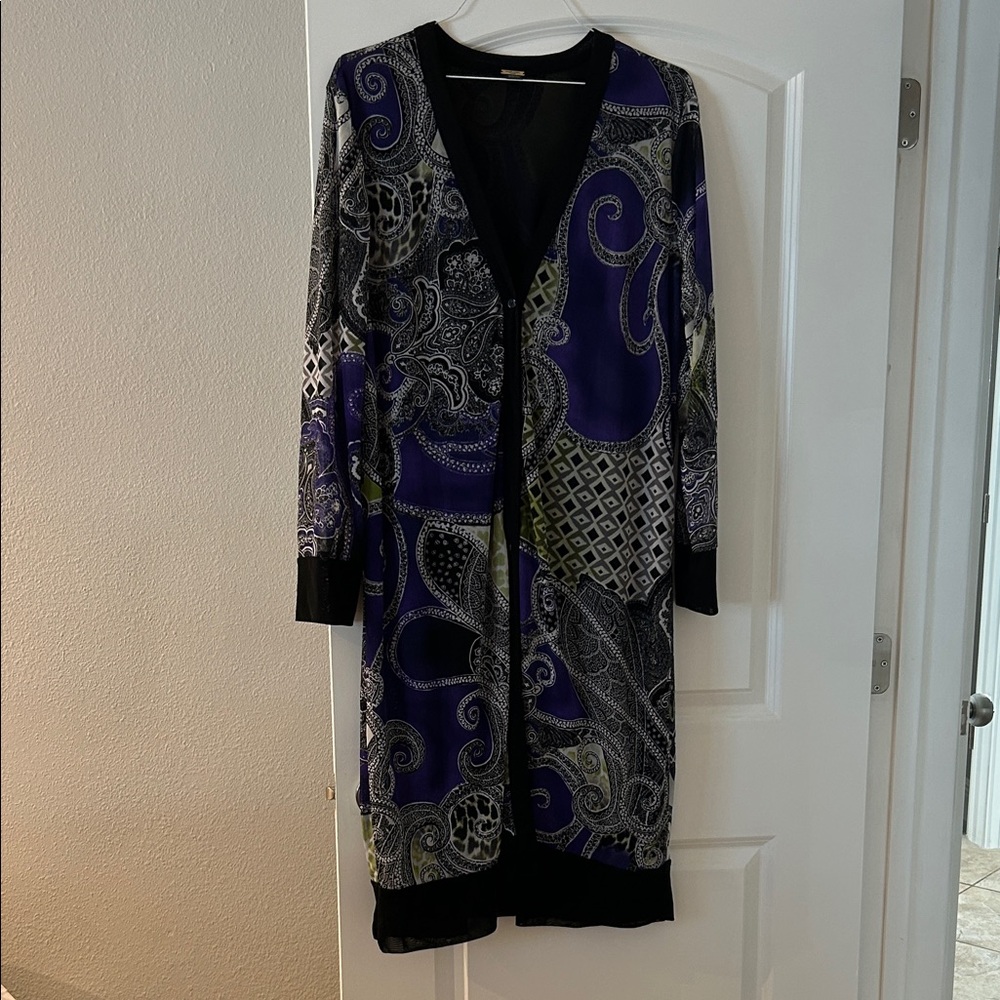 Black Label by Chico’s Long Sleeve Kimono or Dress - Black and Purple Paisley